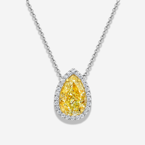 2 Carat Fancy Yellow Pear Diamond Halo Pendant