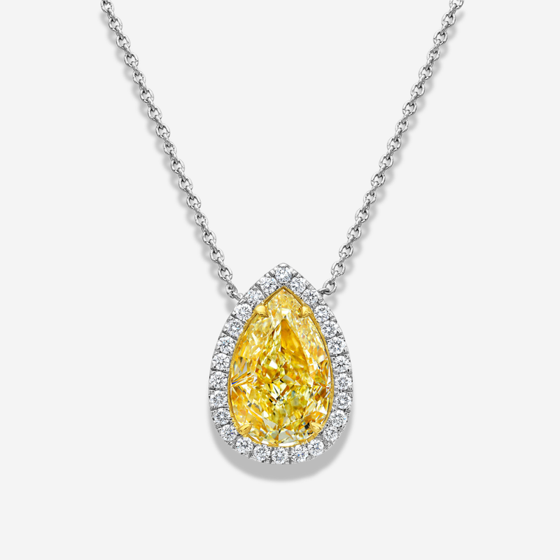 2 Carat Fancy Yellow Pear Diamond Halo Pendant