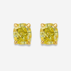 Fancy Yellow Elongated Cushion Diamond Studs