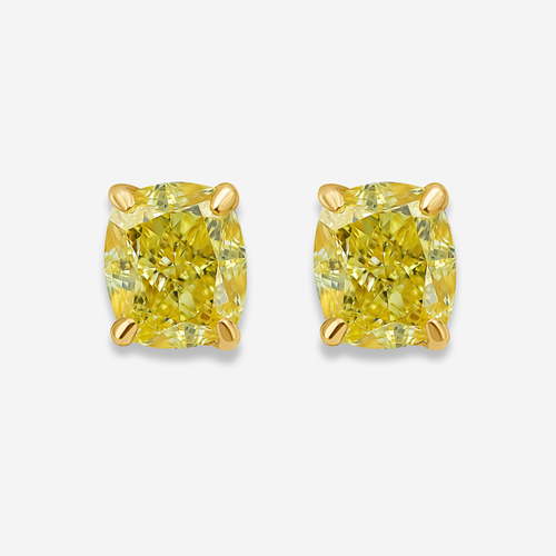 Fancy Yellow Elongated Cushion Diamond Studs