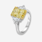 5.02ct Fancy Yellow Elongated Radiant Diamond Three Stone Engagement Ring