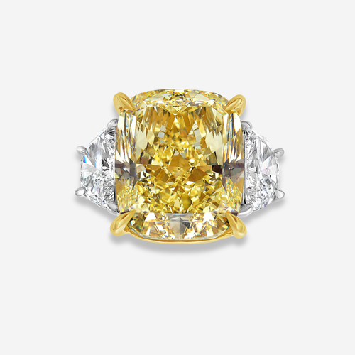6.02ct Fancy Yellow Cushion Diamond Three Stone Engagement Ring
