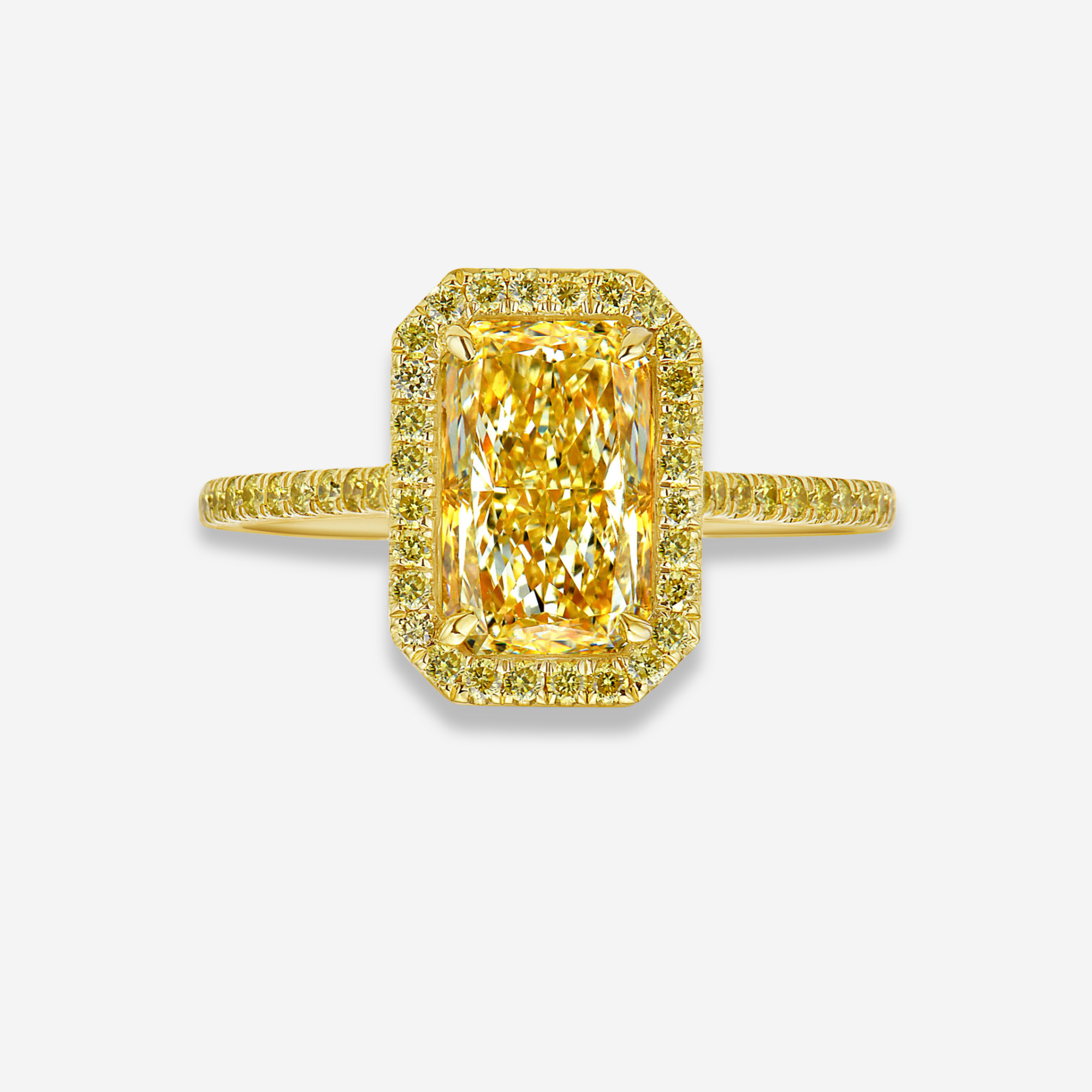 2.01 Carat All Yellow Halo Elongated Radiant Diamond Engagement Ring