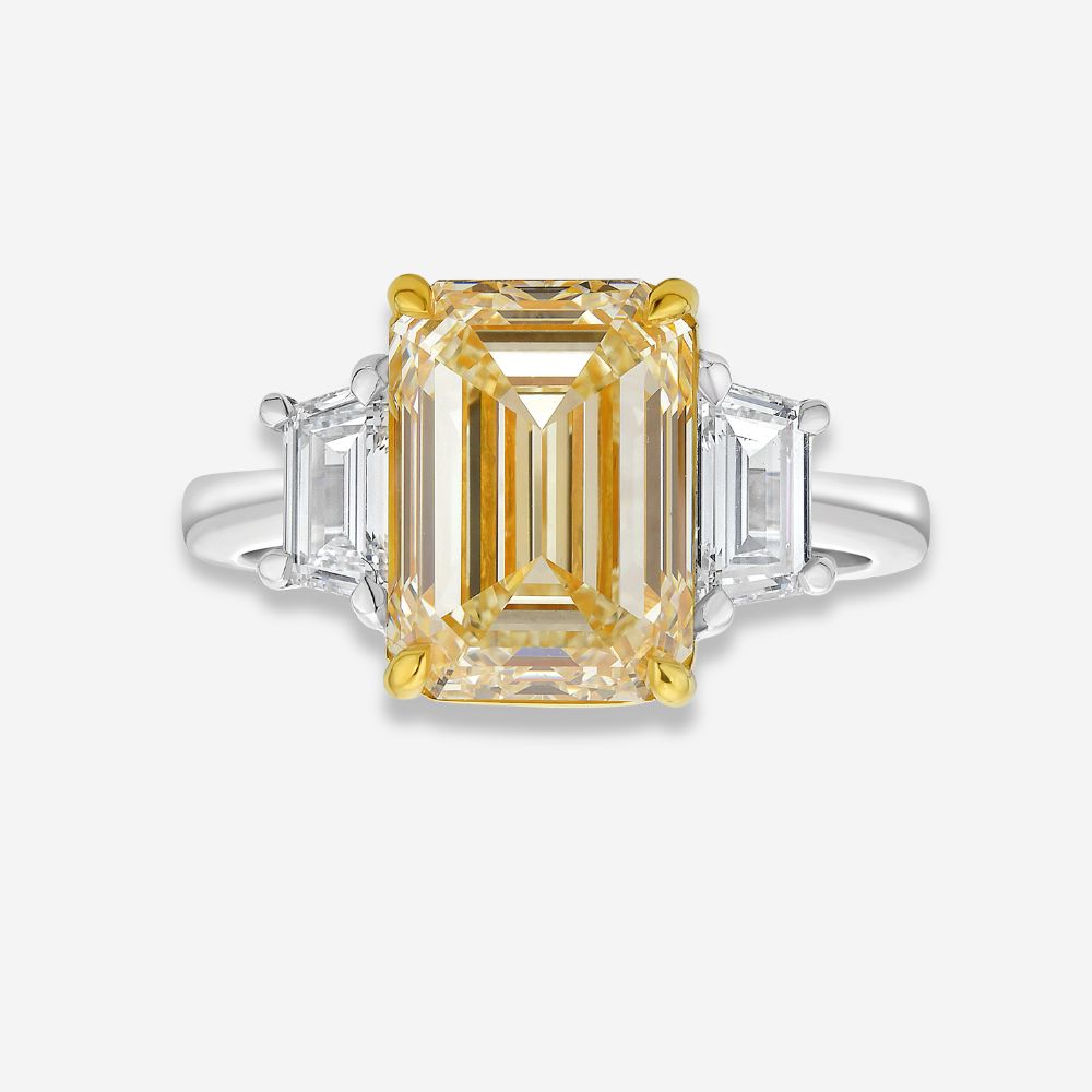 4.05ct Light Yellow Emerald Diamond Engagement Ring