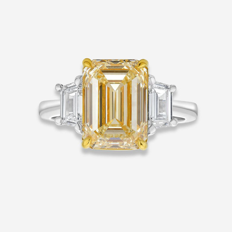 4.05ct Light Yellow Emerald Diamond Engagement Ring