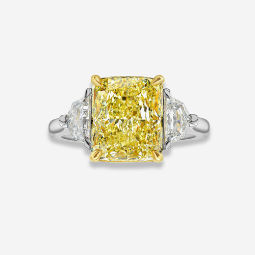 5.02ct Fancy Yellow Elongated Radiant Diamond Engagement Ring