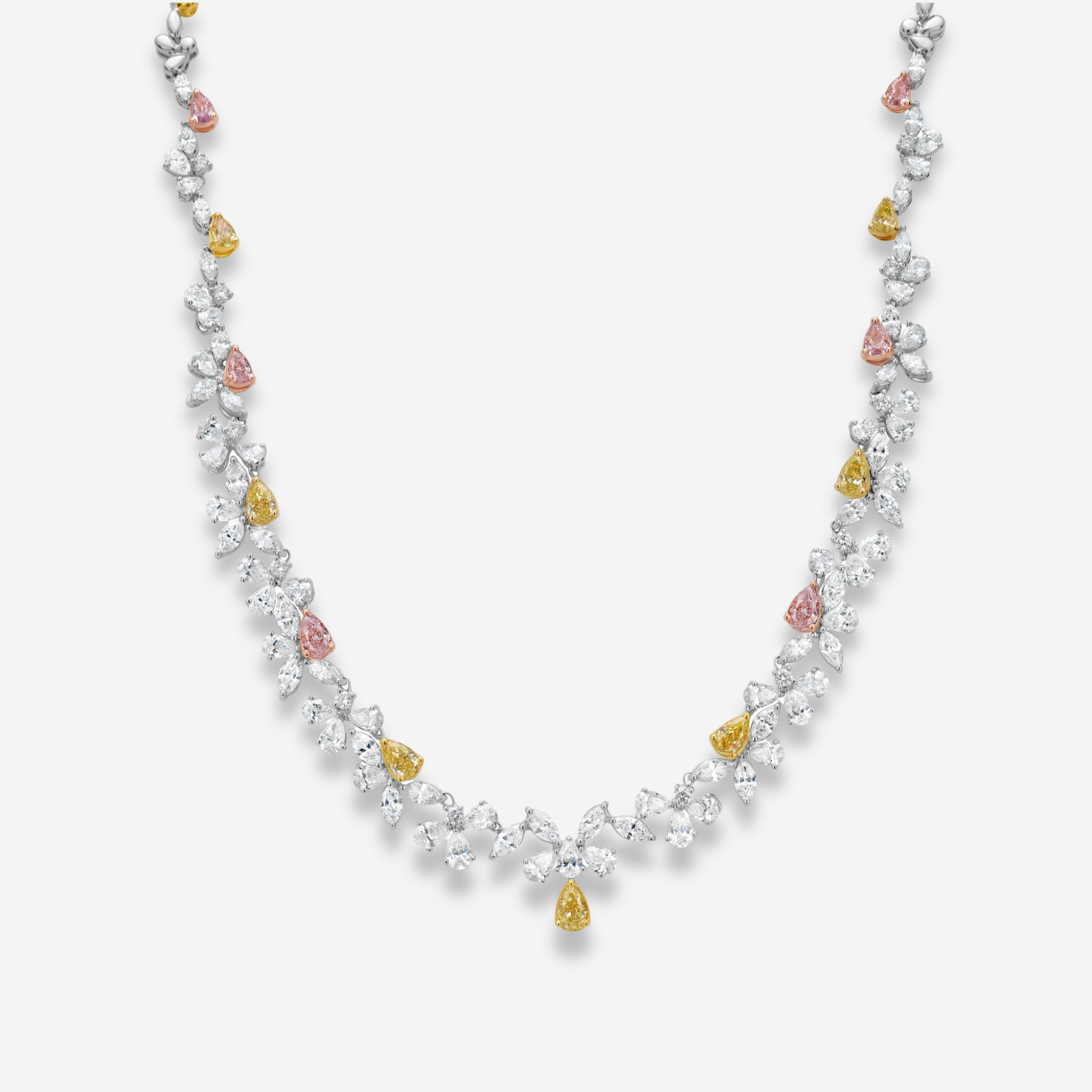 Pink, Yellow, and White Diamond Necklace