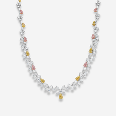 Pink, Yellow, and White Diamond Necklace