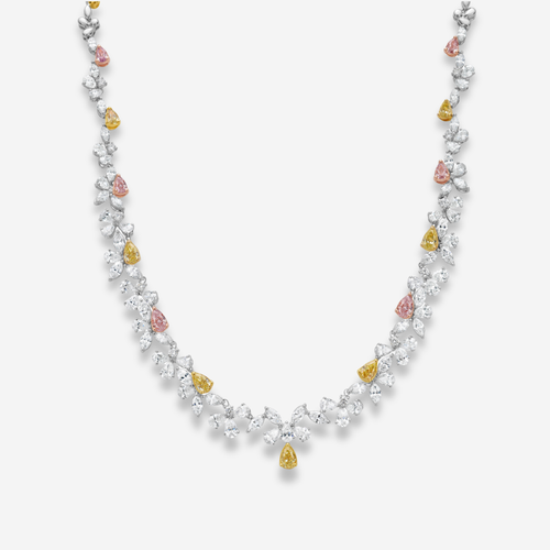 Pink, Yellow, and White Diamond Necklace