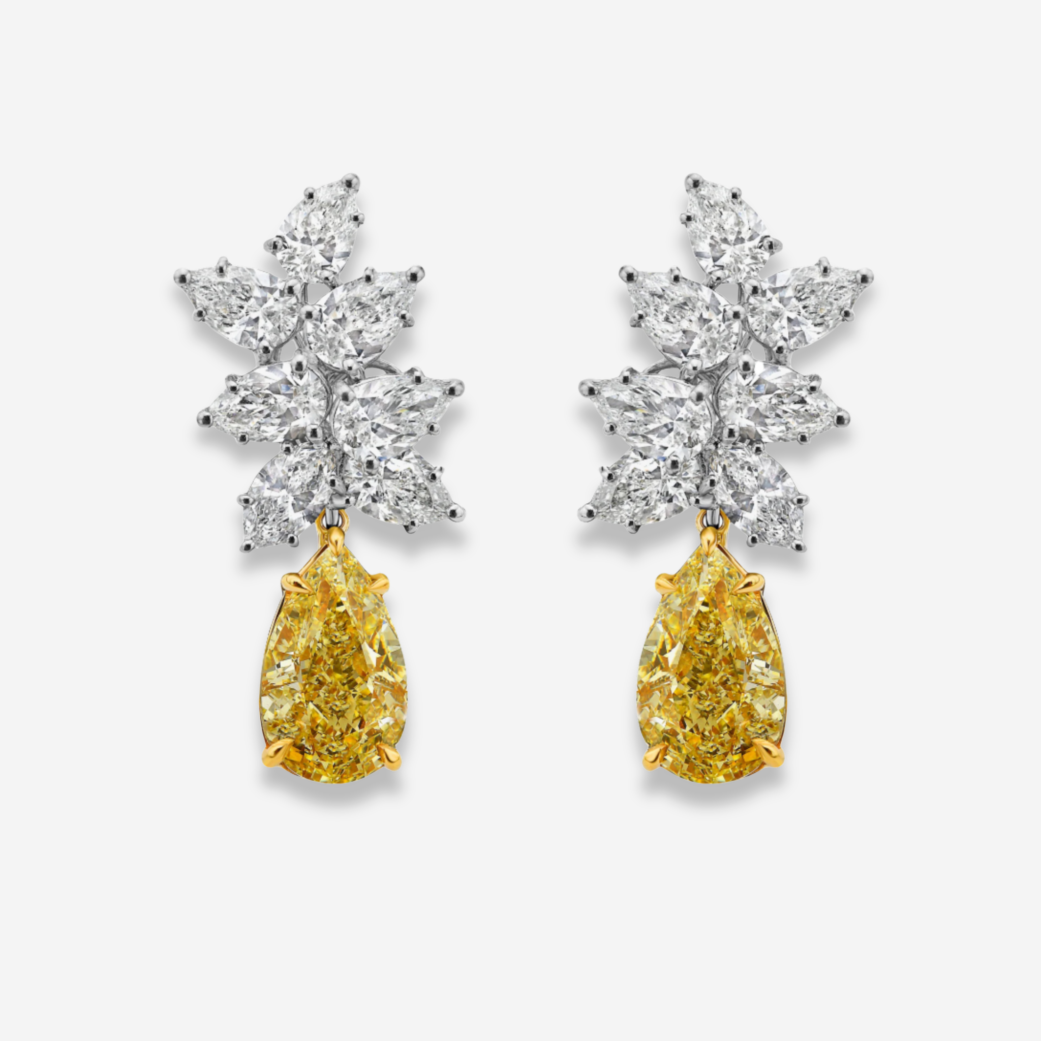 3 Carat Each Yellow Diamond With White Diamond Cluster Earrings