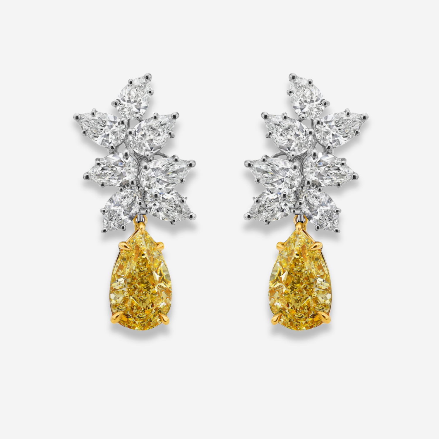 3 Carat Each Yellow Diamond With White Diamond Cluster Earrings