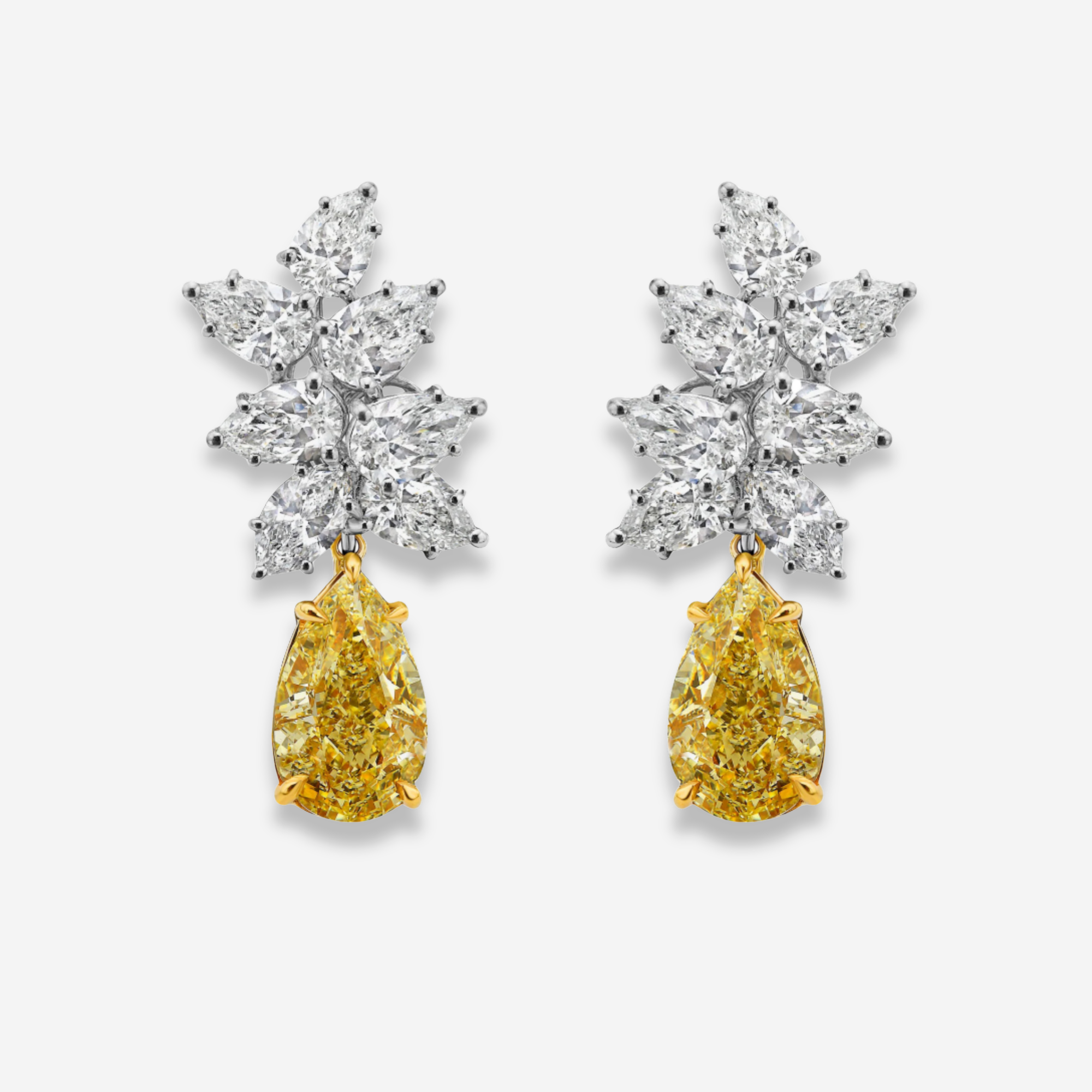 3 Carat Each Yellow Diamond With White Diamond Cluster Earrings