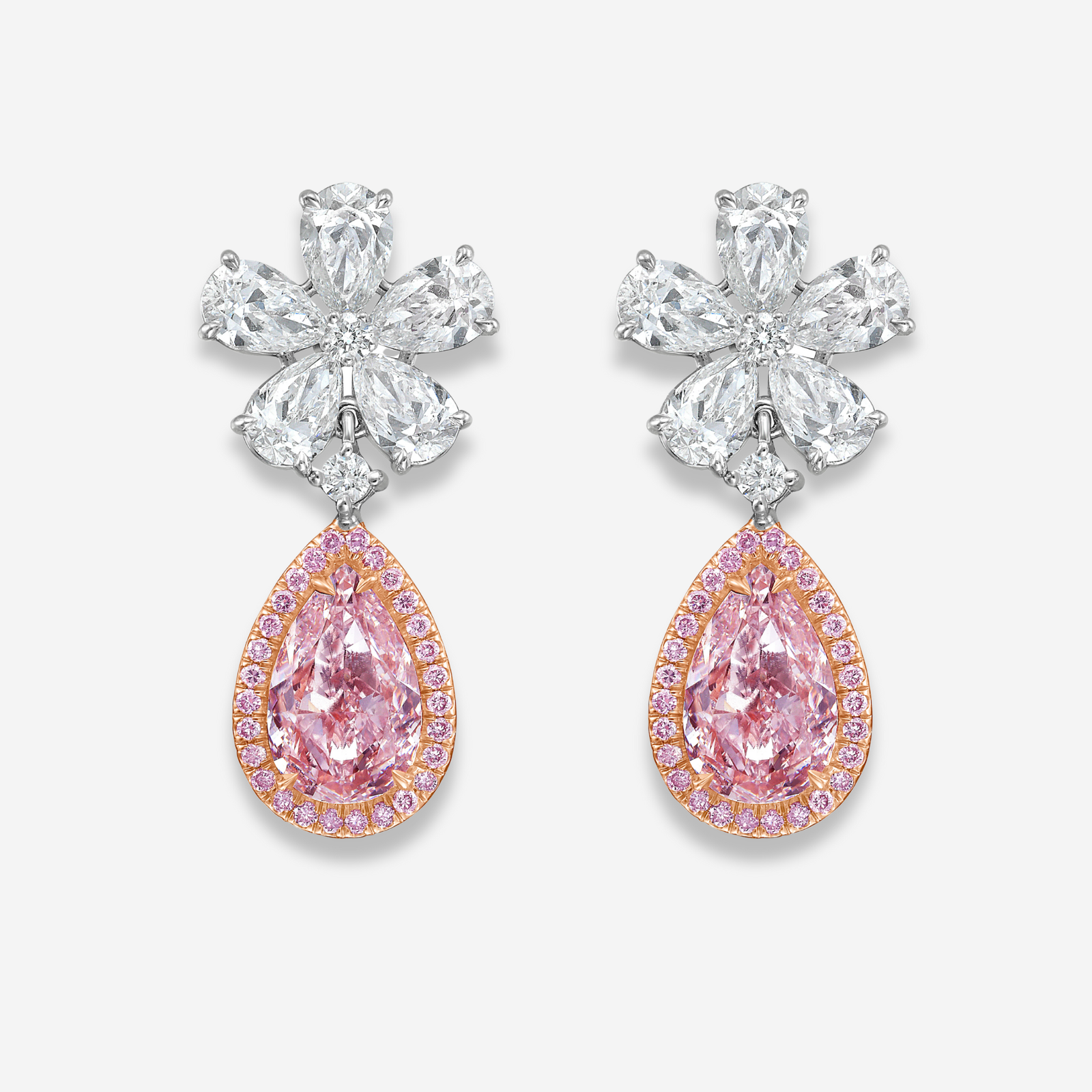 GIA 2ct Pink Pear diamond drop earrings at Rare Colors by Namdar, 5th Avenue New York