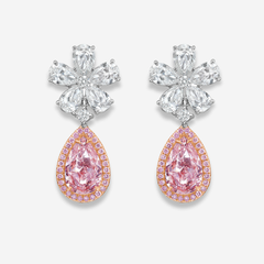 2 Carat Each Pink Pear Diamond Flower Drop Earrings