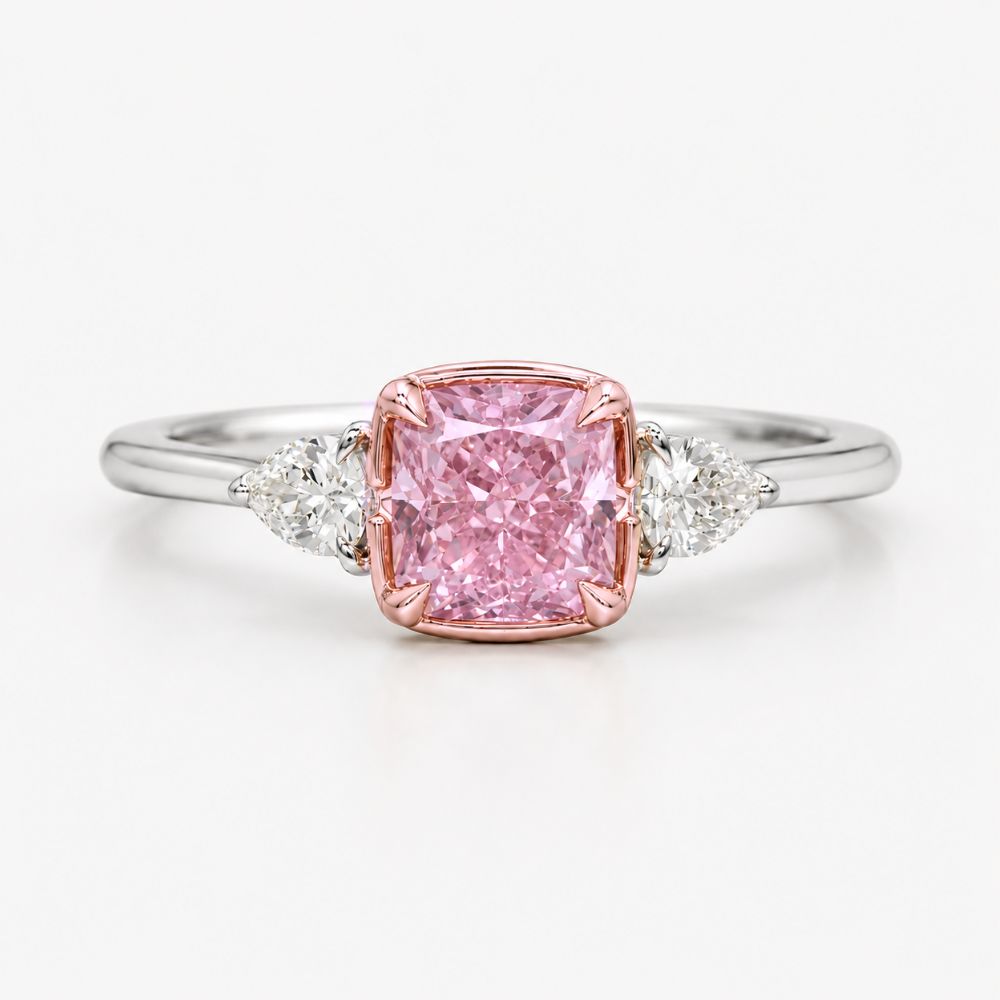 Rare Colors by Namdar 1.70ct Fancy Purplish Pink Cushion diamond three stone engagement ring, New York City
