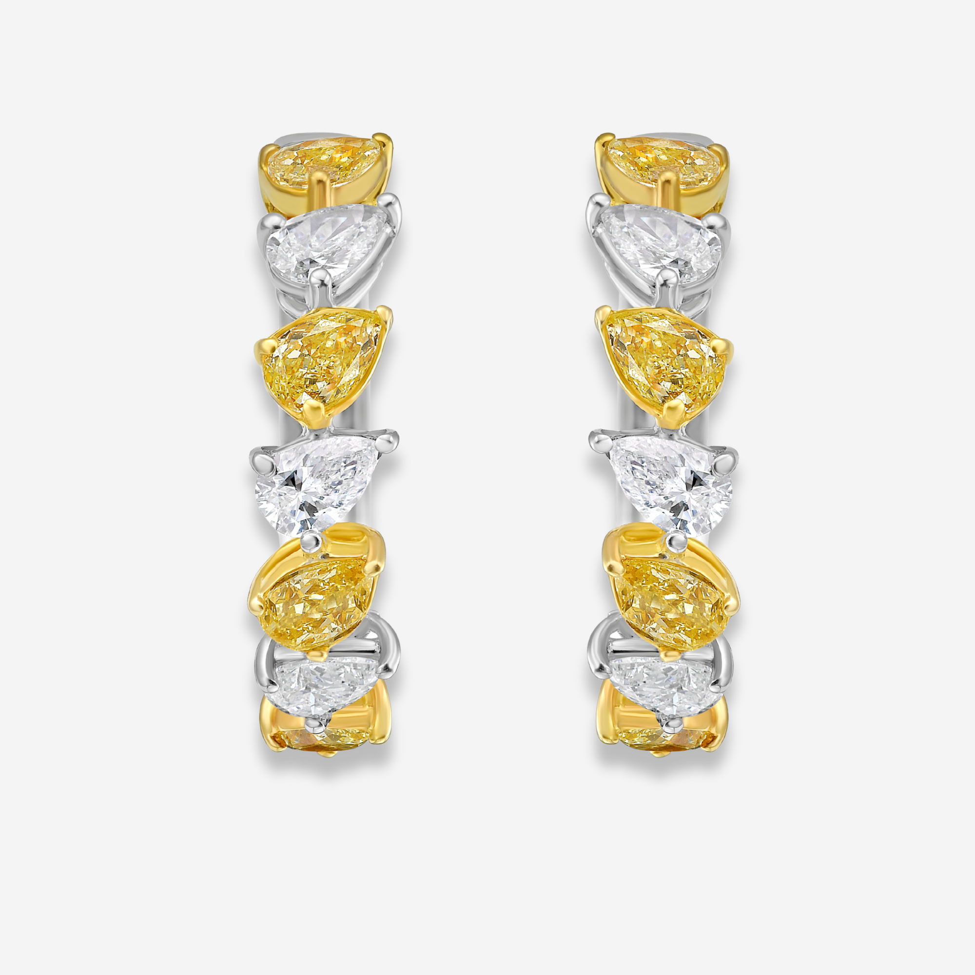 Yellow and White Pear Diamond Mini Hoop Earrings