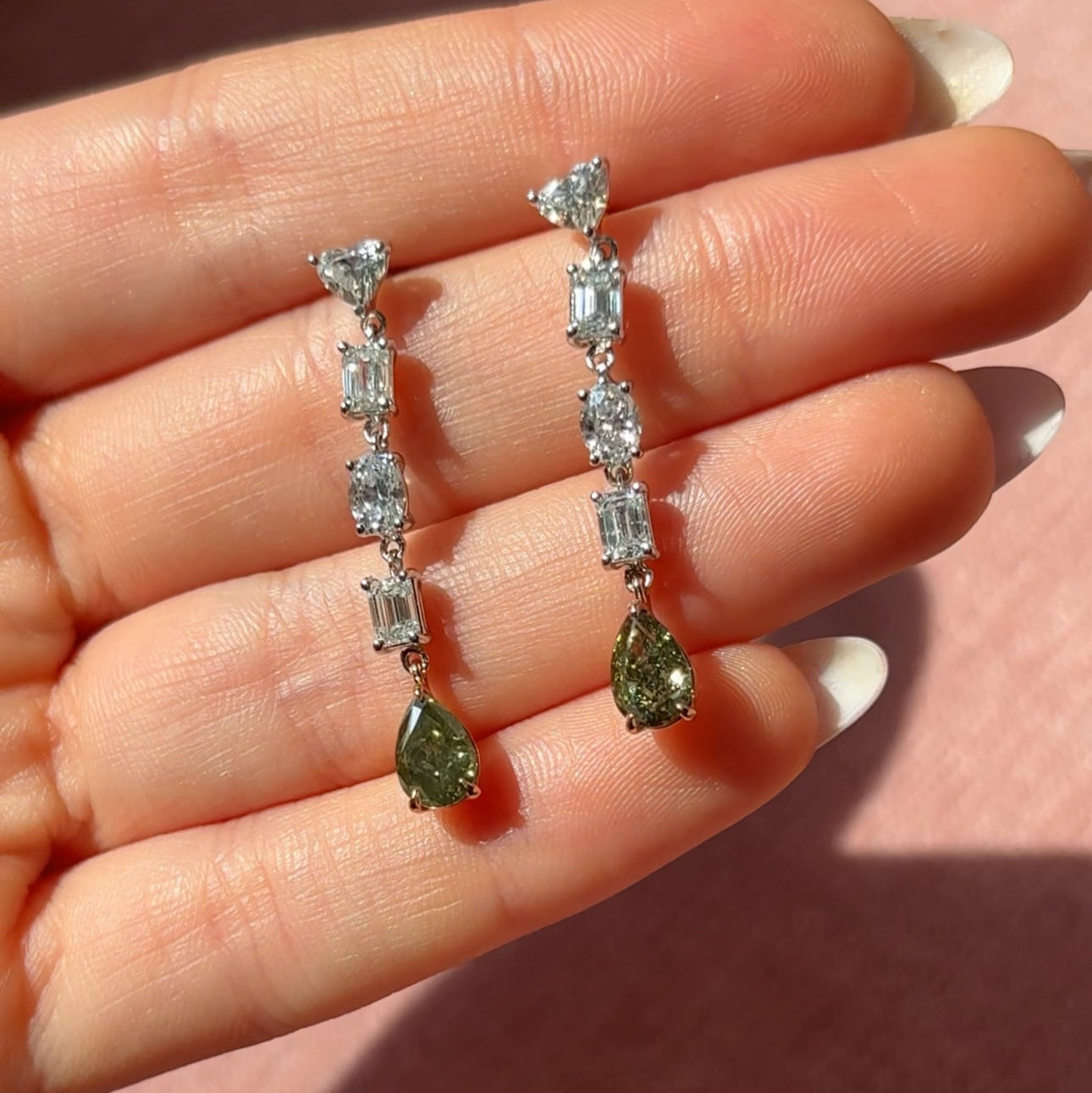 Natural 5.13ct Green diamond drop earrings — Rare Colors by Namdar NYC