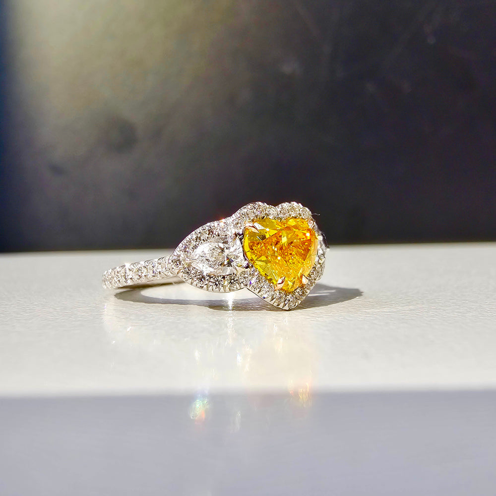 GIA 1ct Fancy Vivid Yellowish Heart diamond ring at Rare Colors by Namdar, 5th Avenue New York