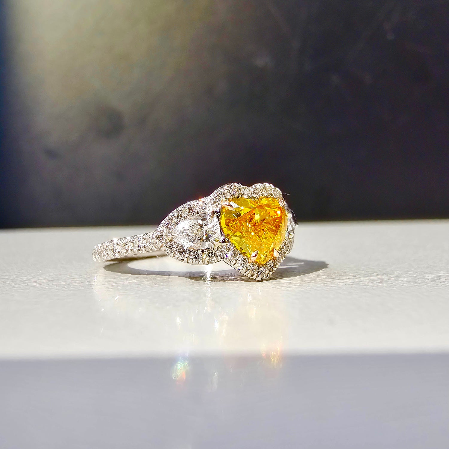 GIA 1ct Fancy Vivid Yellowish Heart diamond ring at Rare Colors by Namdar, 5th Avenue New York