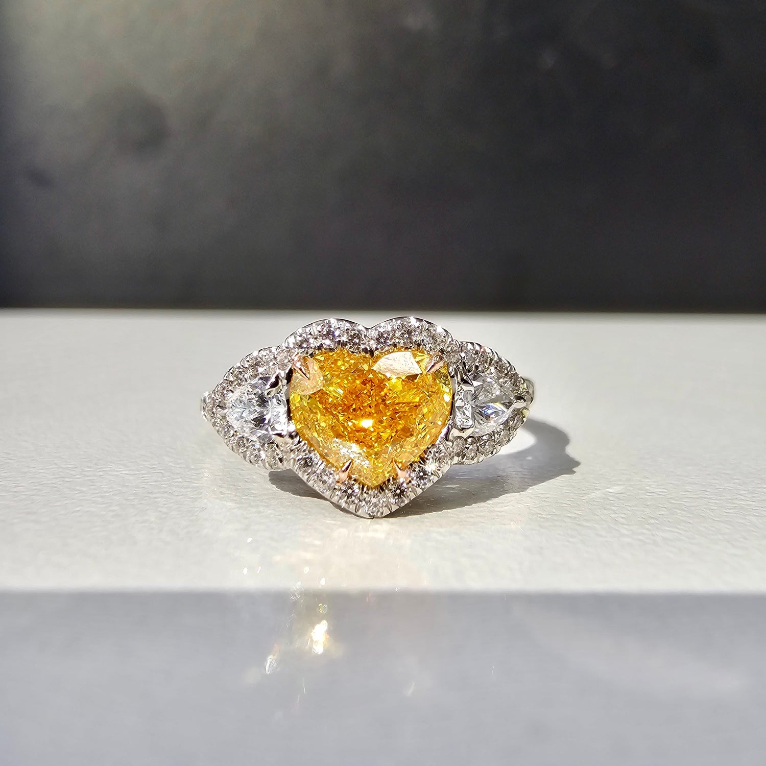 1ct Fancy Vivid Yellowish Heart diamond ring, handcrafted by Rare Colors by Namdar
