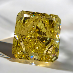 GIA certified Fancy Intense Yellow radiant cut diamond with SI1 clarity and vibrant color.