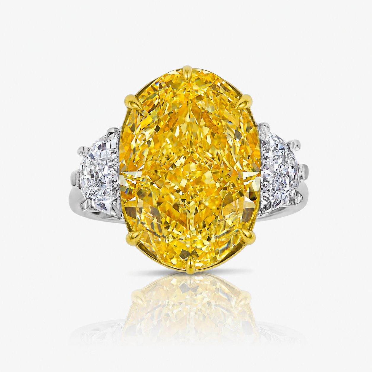 5ct GIA Fancy Intense Yellow Oval Diamond Three Stone Engagement Ring