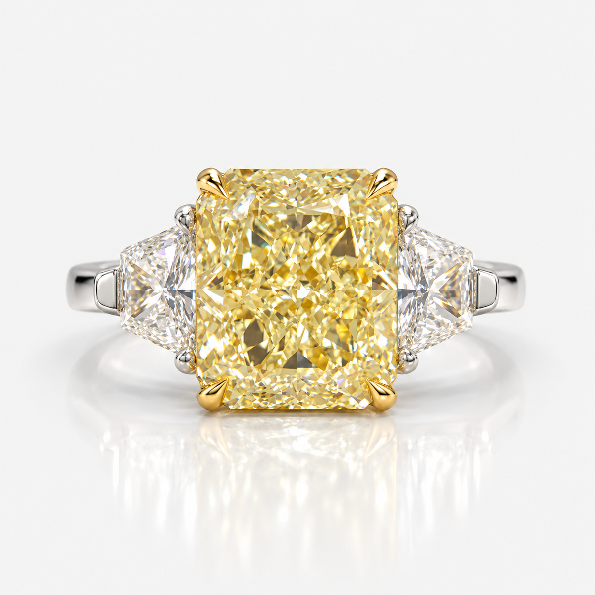 5.03ct GIA Light Yellow Radiant Diamond Three Stone Engagement Ring