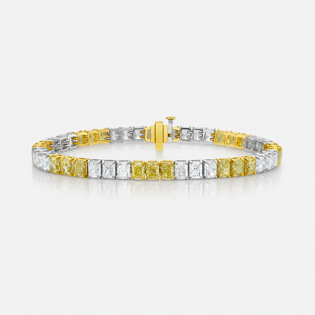 17 Carat 3:3 Alternating Yellow and Colorless Radiant Diamond Tennis Bracelet