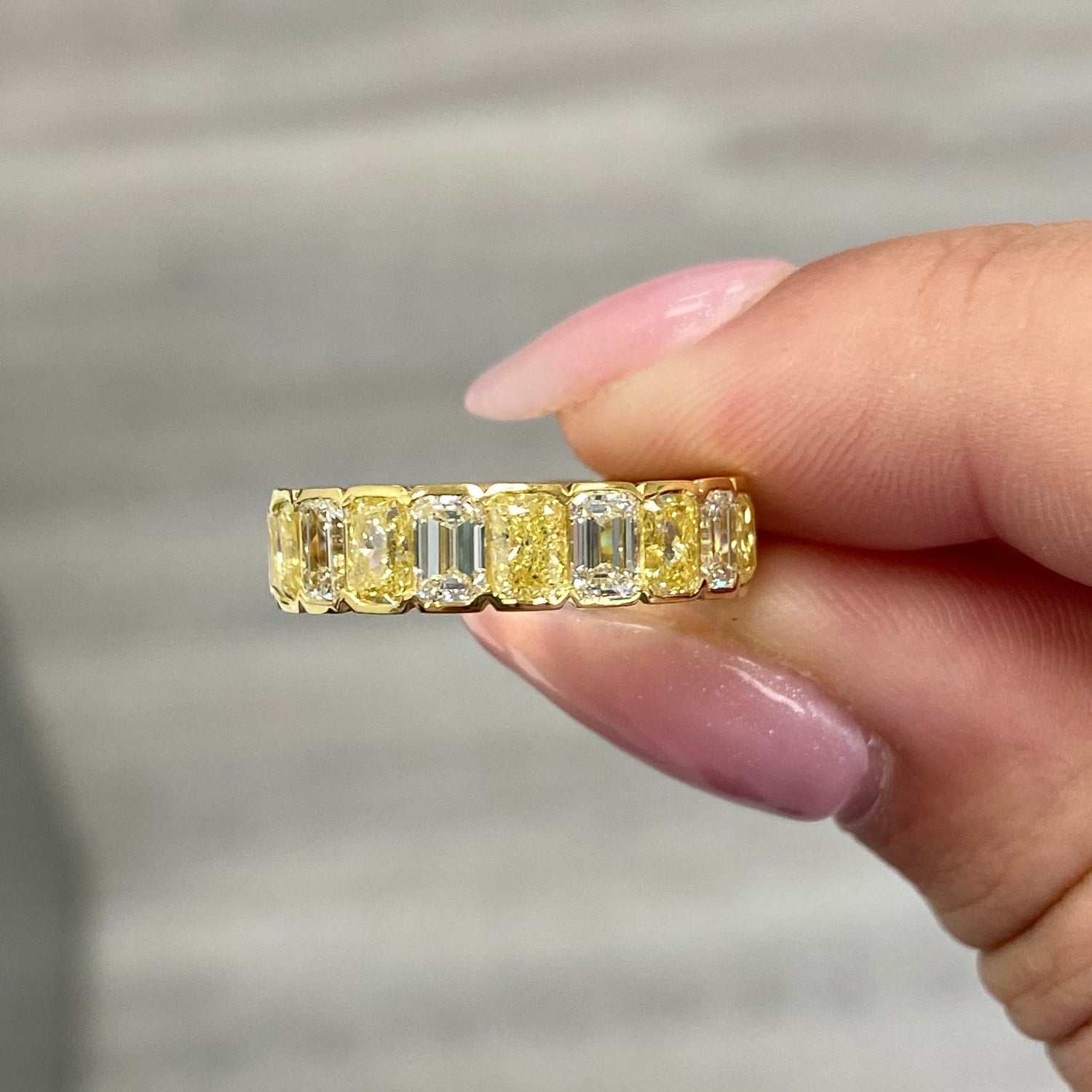 Fancy Yellow eternity band — color diamond specialists Rare Colors by Namdar