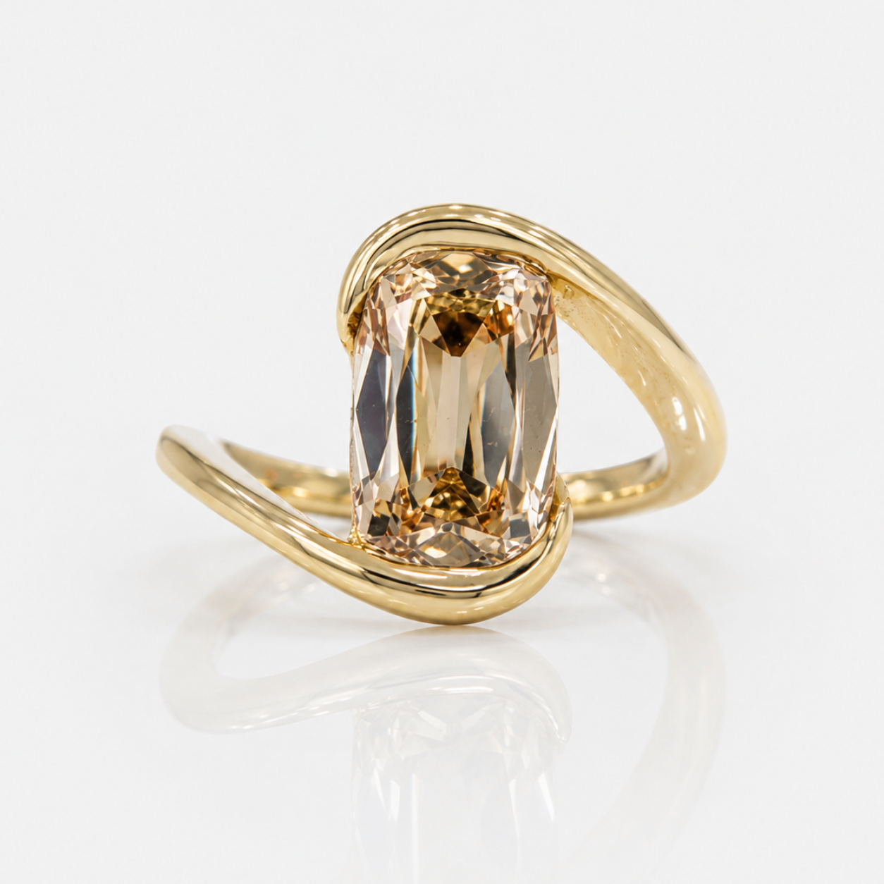 3ct GIA antique cushion champagne diamond Sloane engagement ring in 18k yellow gold | Rare Colors by Namdar, NYC
