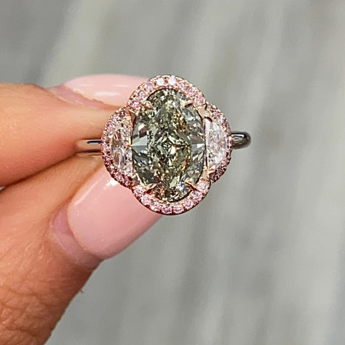 3 Carat Green Oval Diamond Ring