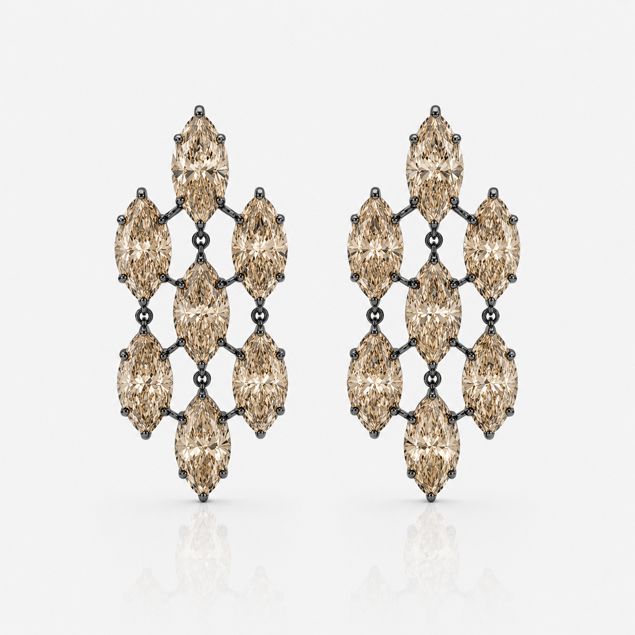 15 Carat Marquise Cut Champagne Diamonds Earrings in Blackened Gold
