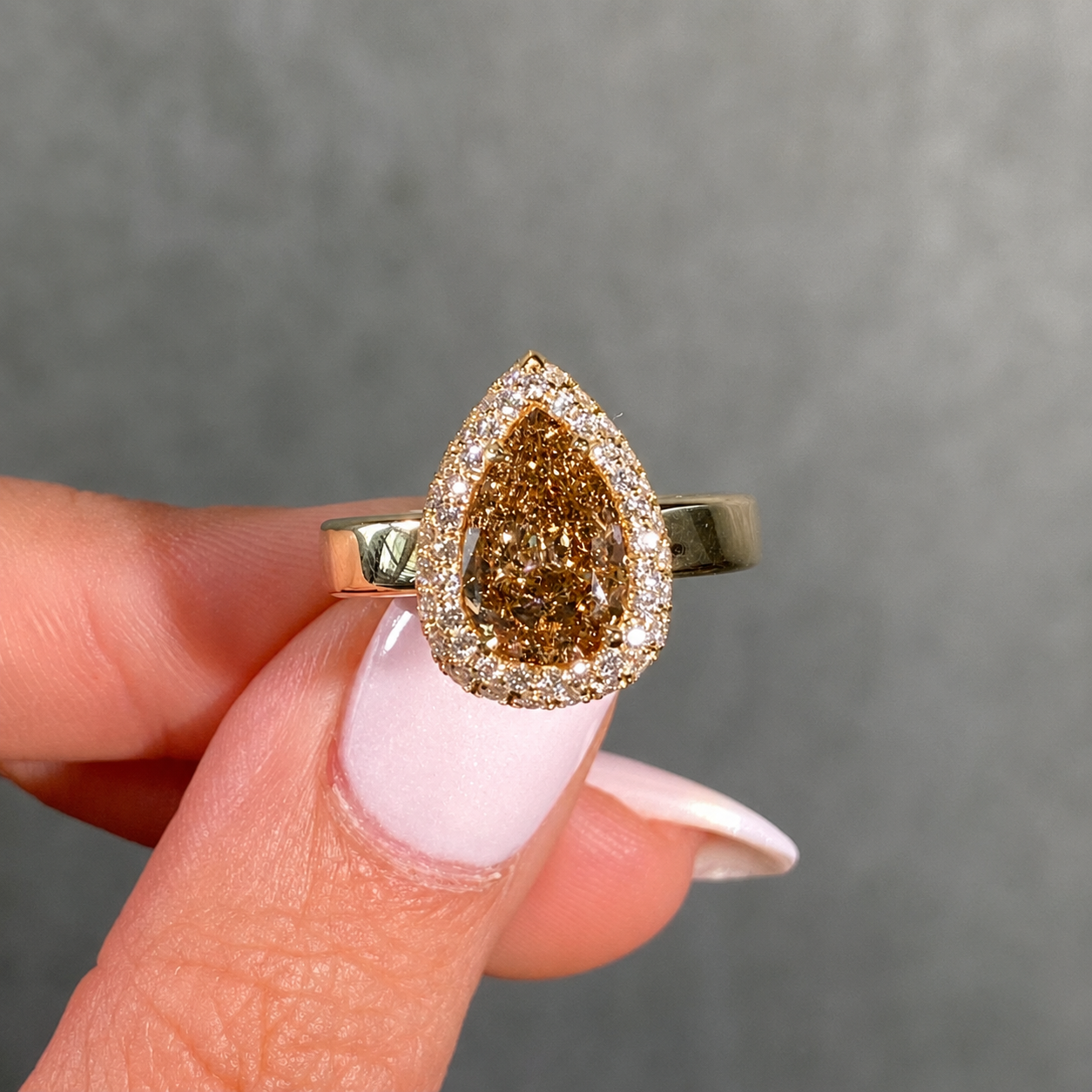 2.5ct GIA Champagne Pear Diamond Cloud Halo Engagement Ring