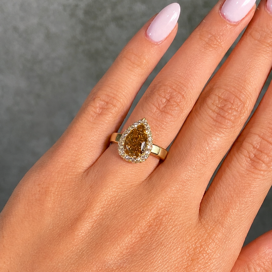2.5ct GIA Champagne Pear Diamond Cloud Halo Engagement Ring