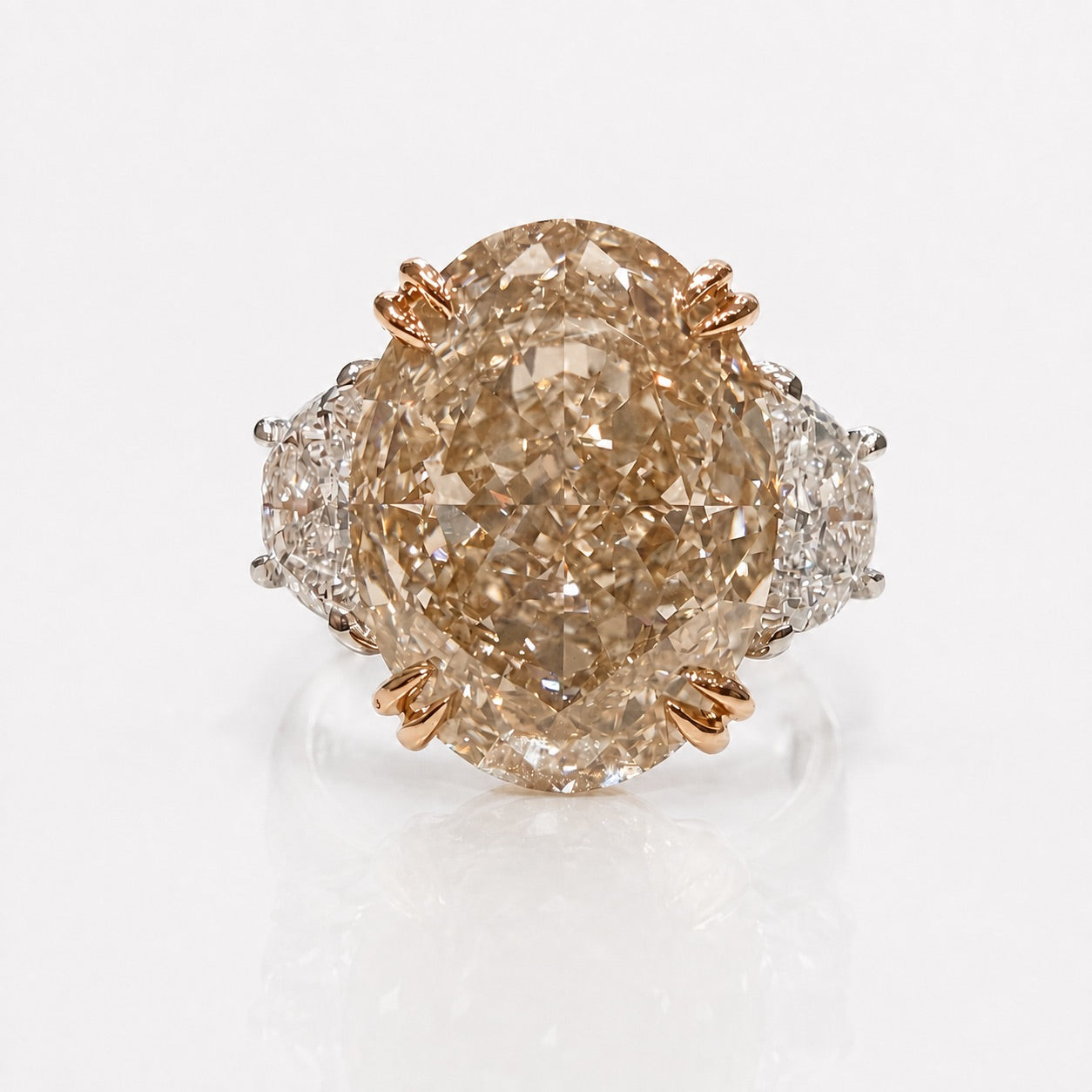 10ct Champagne Oval Diamond Three Stone Engagement Ring