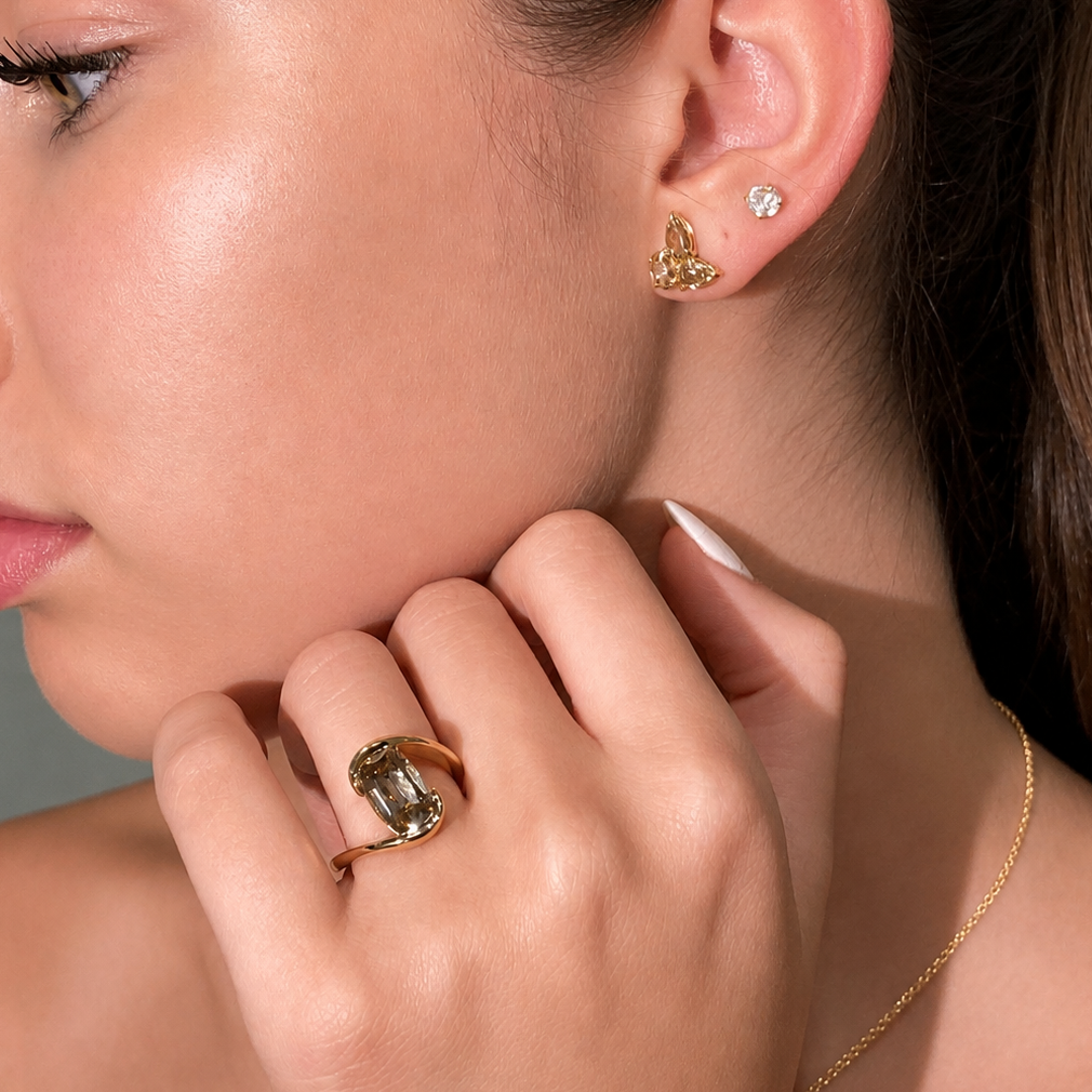 Champagne diamond jewelry set with Sloane engagement ring - styled view | Rare Colors by Namdar, NYC