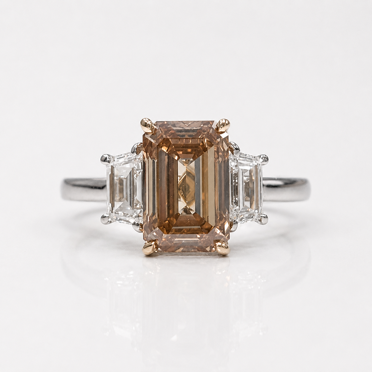 Rare Colors by Namdar 3ct Brown-Orange Emerald diamond three stone engagement ring, New York City