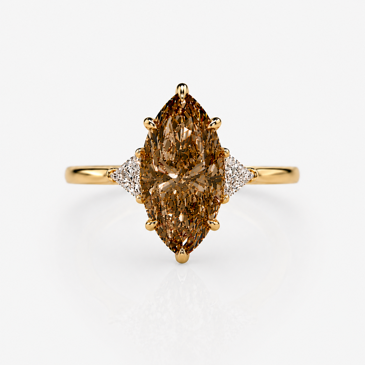 3ct Champagne Marquise diamond three stone engagement ring by Rare Colors by Namdar, New York City