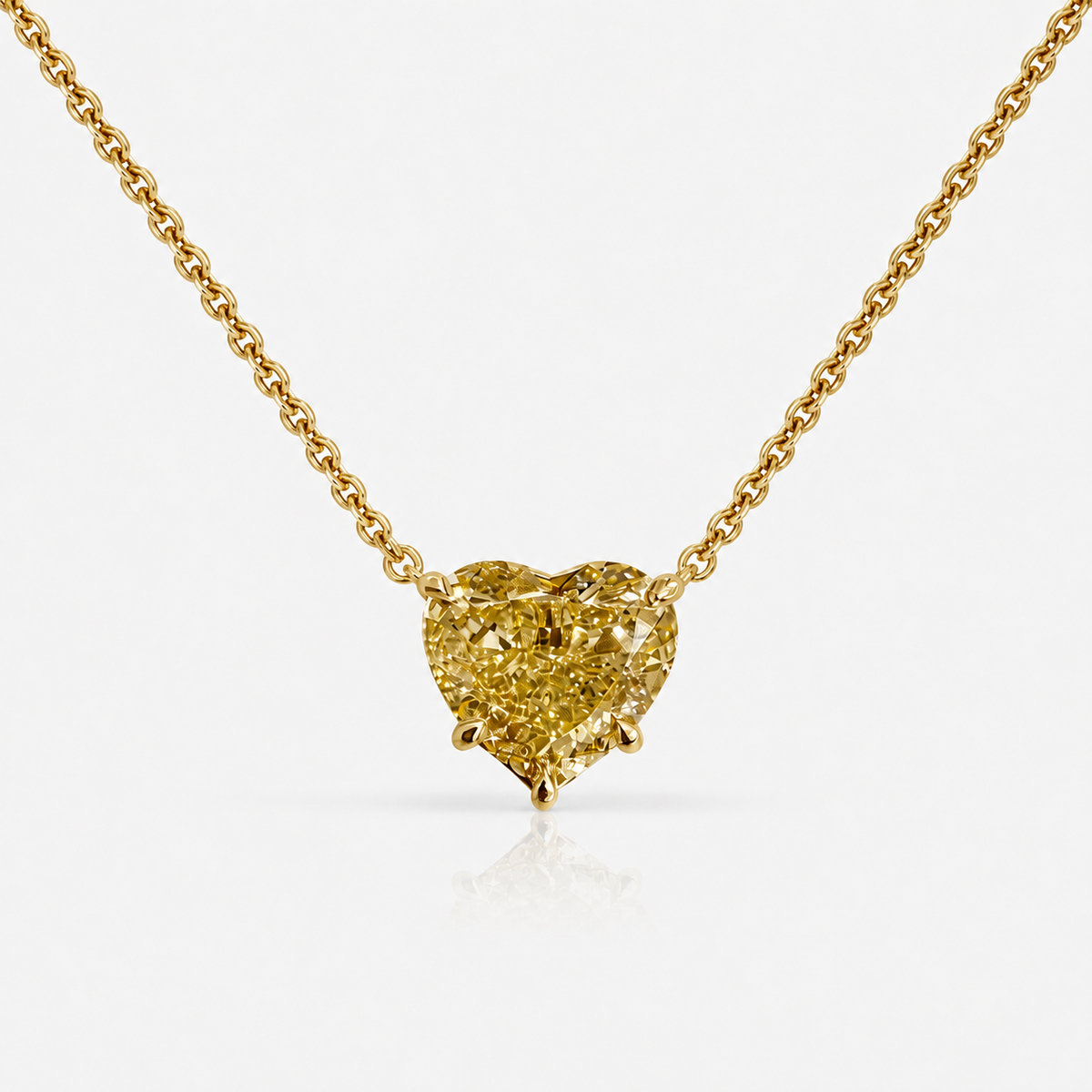 2.5ct GIA champagne heart cut diamond pendant necklace in 18k yellow gold | Rare Colors by Namdar, NYC