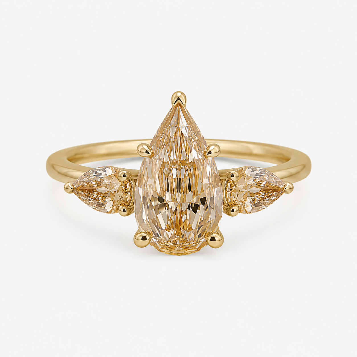 Champagne Pear Diamond Three Stone Engagement Ring