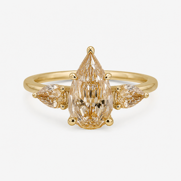 Champagne Pear Diamond Three Stone Engagement Ring