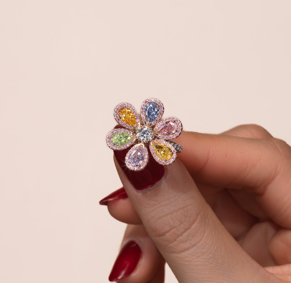 Multicolor Diamond Flower Ring