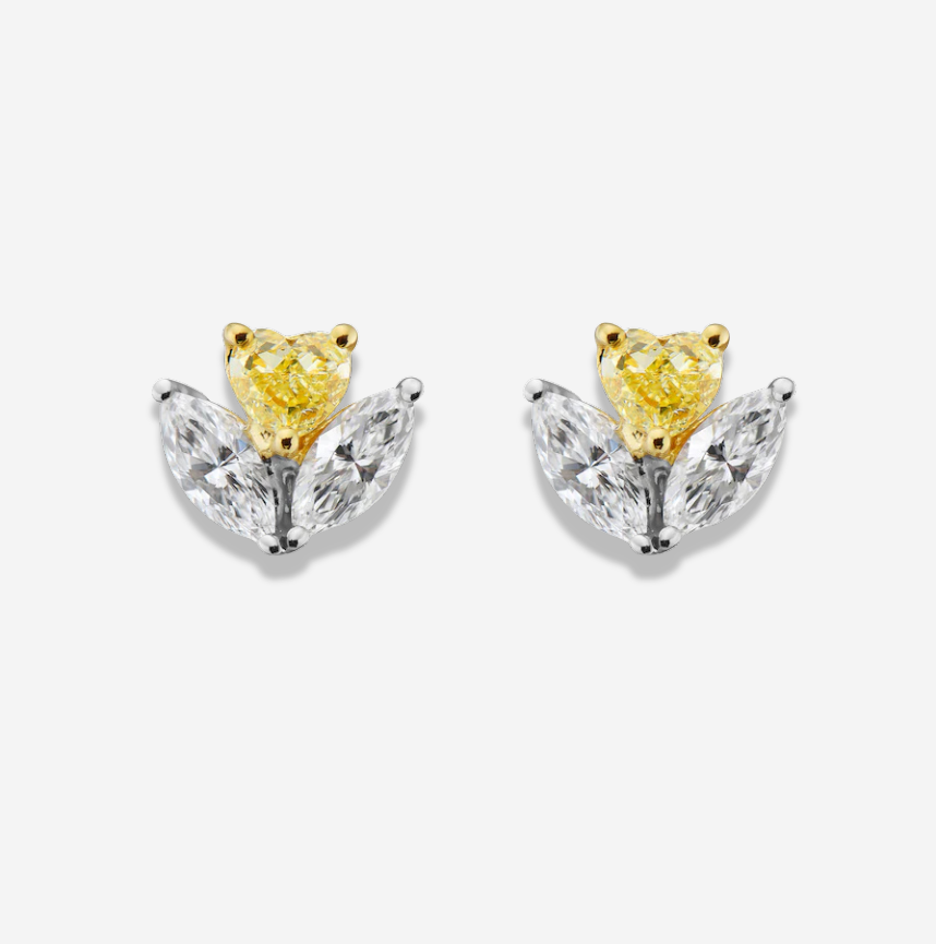 1 Carat Light Yellow Diamond Cluster Studs