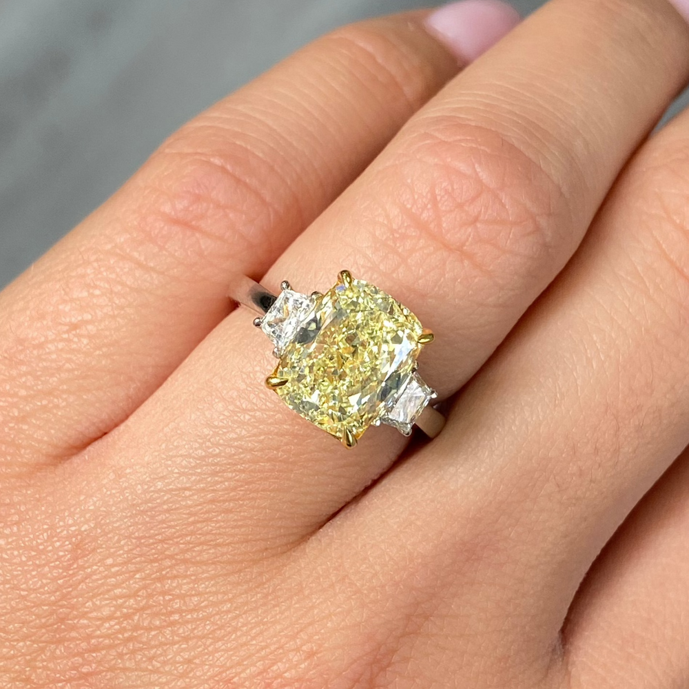 4ct Fancy Yellow Cushion diamond engagement ring, handcrafted by Rare Colors by Namdar