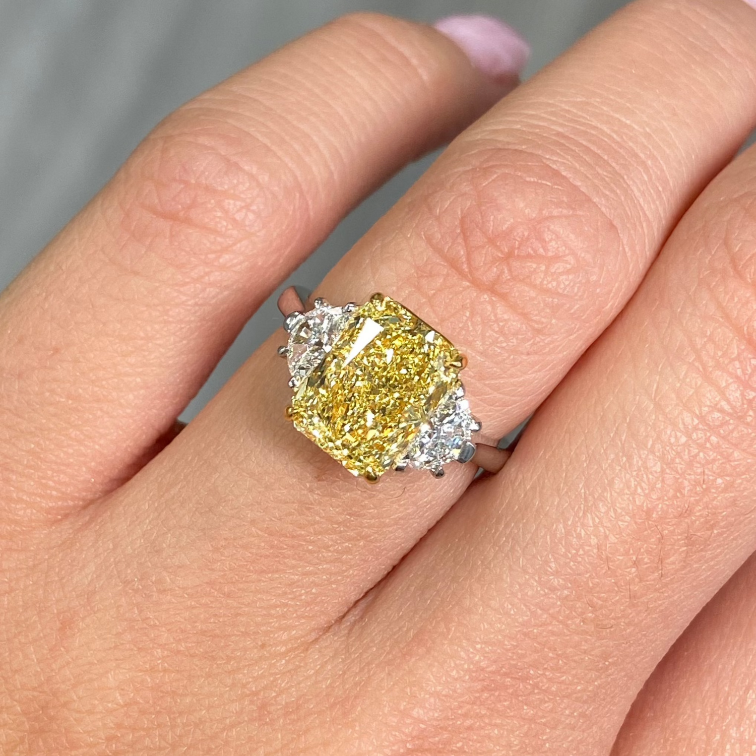 Rare Colors by Namdar 3.5ct Fancy Yellow Elongated Radiant diamond engagement ring, New York City