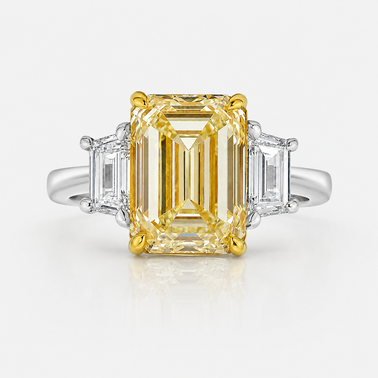2.2ct GIA Yellow Emerald Diamond Three Stone Engagement Ring
