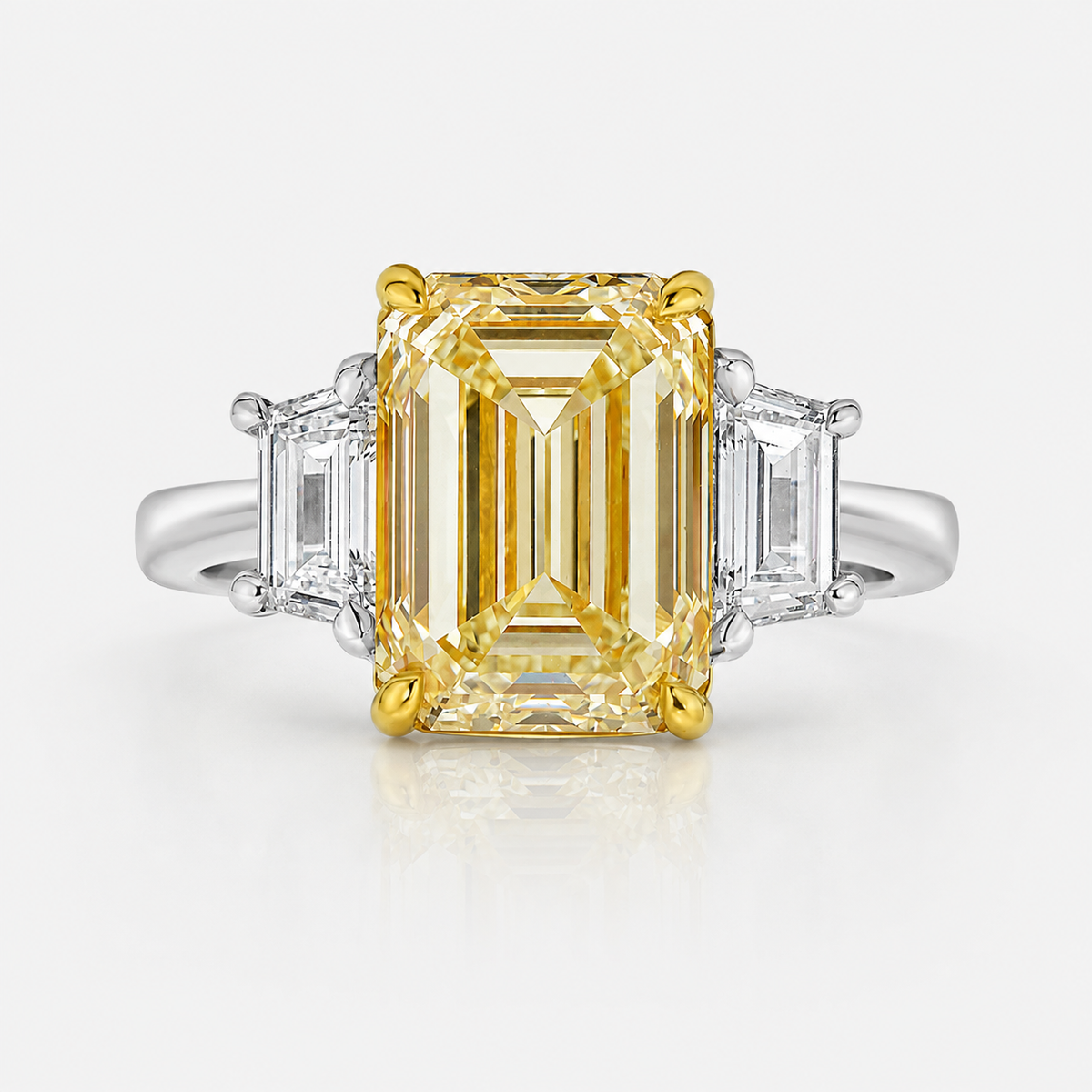 2.2ct GIA Yellow Emerald Diamond Three Stone Engagement Ring