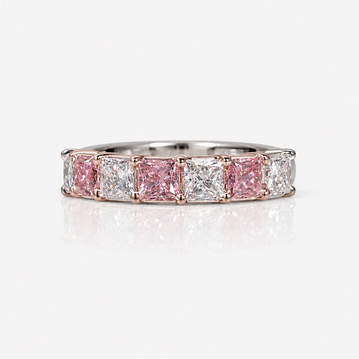 GIA Alternating Fancy Pink and Colorless Diamond Half Eternity Band