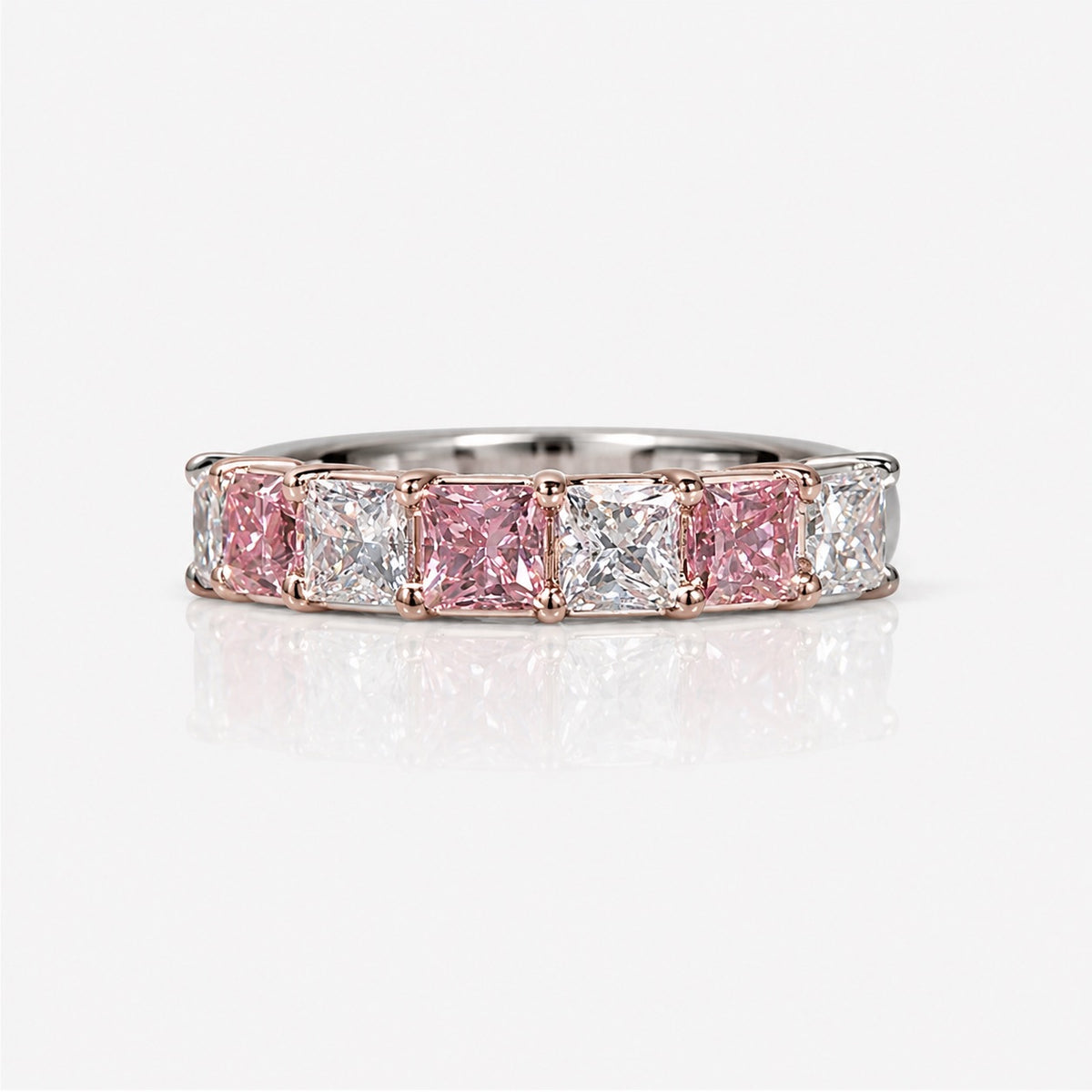 GIA Alternating Fancy Pink and Colorless Diamond Half Eternity Band