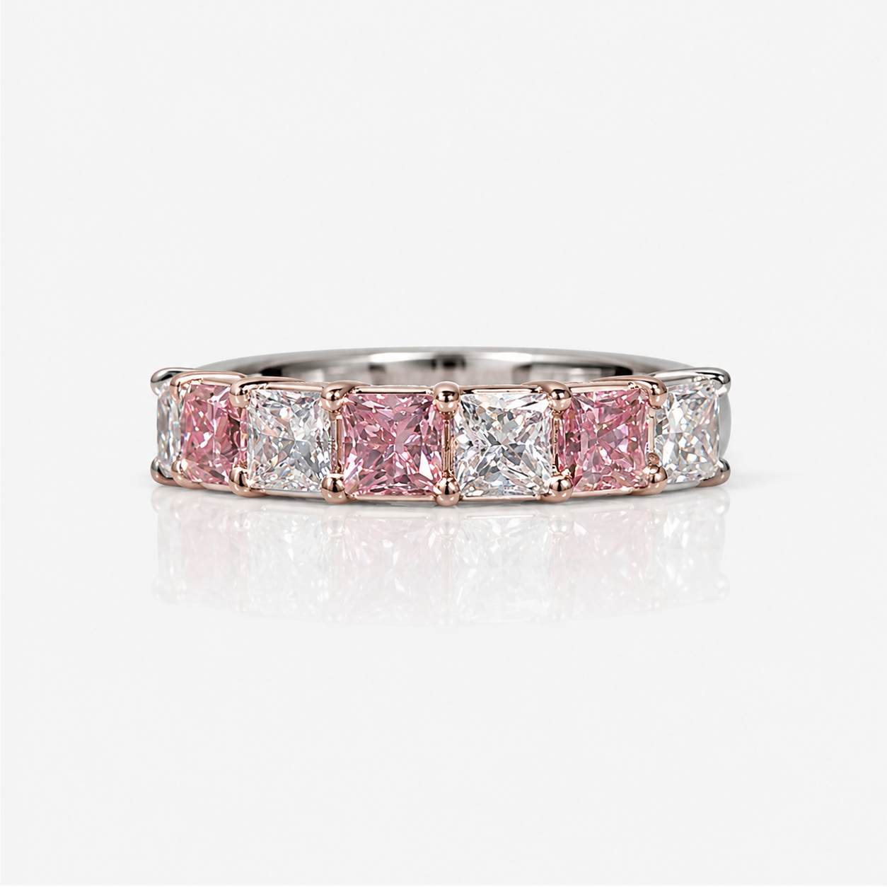 Alternating Fancy Pink and Colorless Diamond Half Eternity Band